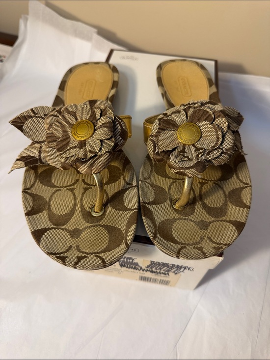 Coach Shoes - Coach Brown Signature Floral Thong Sandals -406